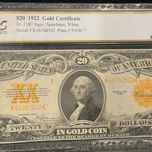 Buy 1922 $20 Gold Coin Large Note PCGS MS63 at the Best Price